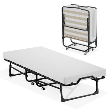 Vebreda Folding Bed with Mattress for Adults, Cot Size Rollaway Bed, Portable Foldable Bed with Mattress & Metal Frame for Easy Storage, 75"x 31"