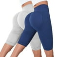 thumbnail image 2 of Women's Textured Compression Hip Lifting Fitness Pants, High Waisted Peach Booty Yoga Shorts 2PC Set with Seamless Design, Tummy Control Workout Gear for Gym, Running and Daily Training Navy L, 2 of 4
