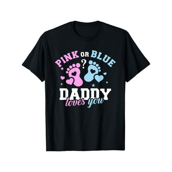 Daddy Loves You" Gender Reveal T-Shirt - Cotton Tee with Youngsters Footprint Design, Casual Crew Neck, Short Sleeve, Lightweight & Breathable for Casual Attire, Party Casual Tee S-3XL