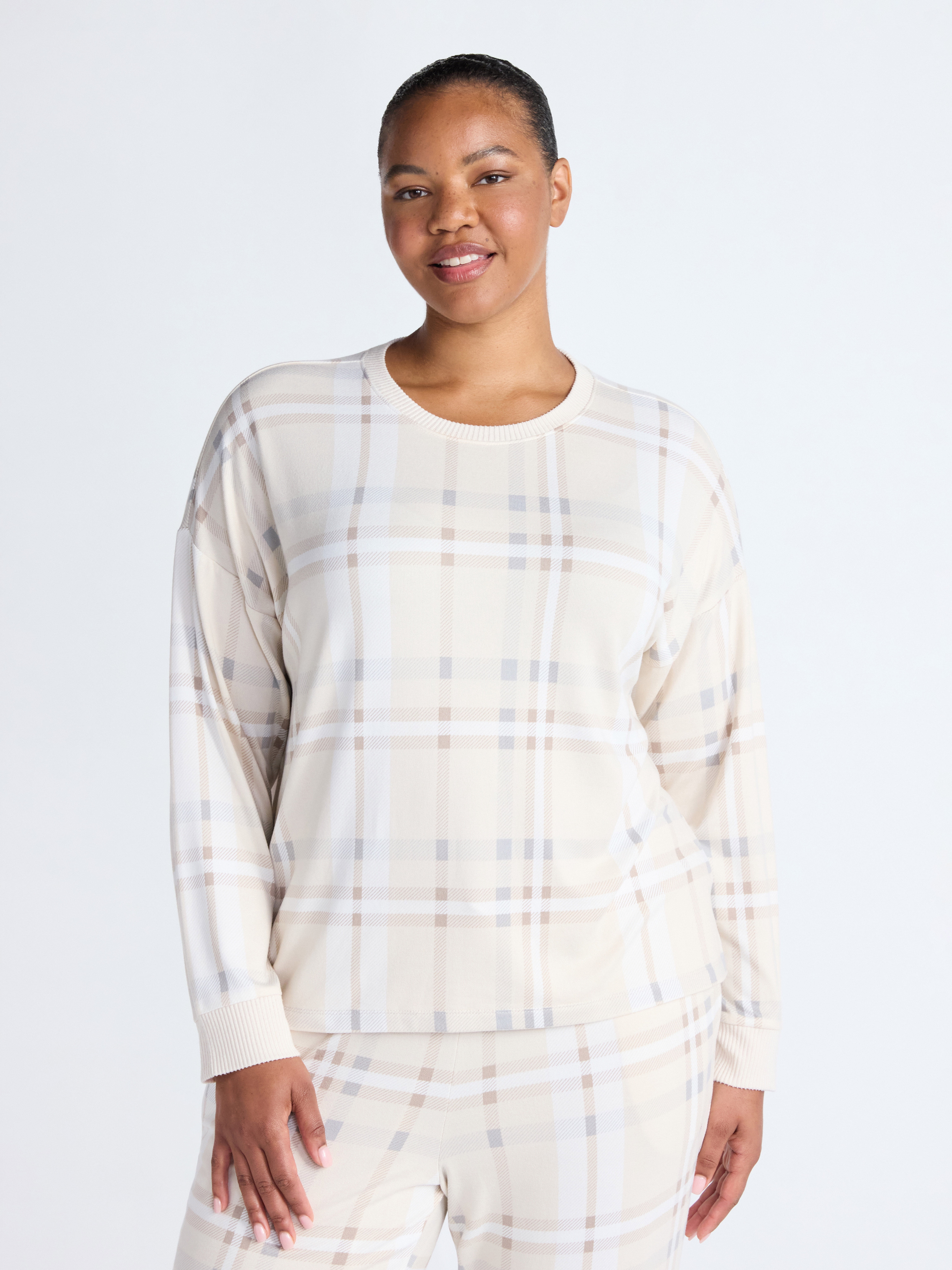 Joyspun Women's Cozy Lounge Collection Hacci Knit Sleep Top with Long Sleeves, Sizes XS-3X
