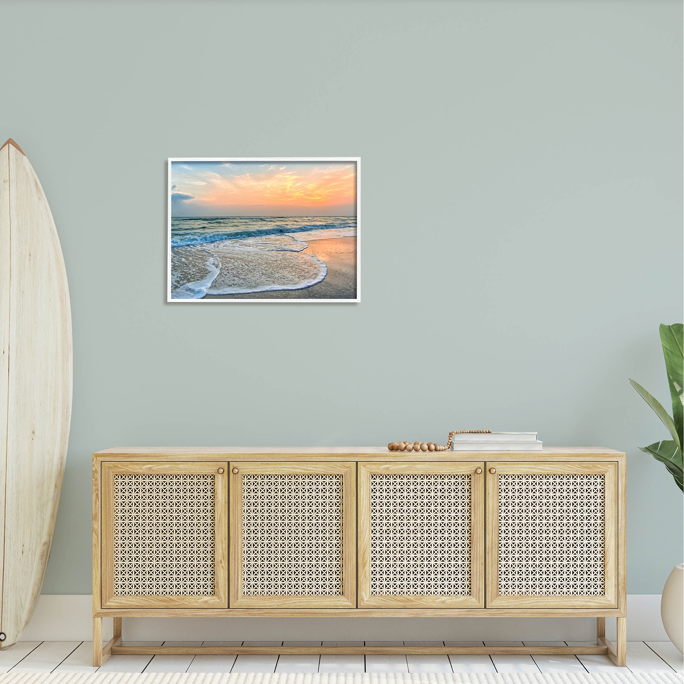 Stupell Industries Vast Panoramic Beach Layered Waves Photograph White Framed Art Print Wall Art, Design by Mary Lou Photography