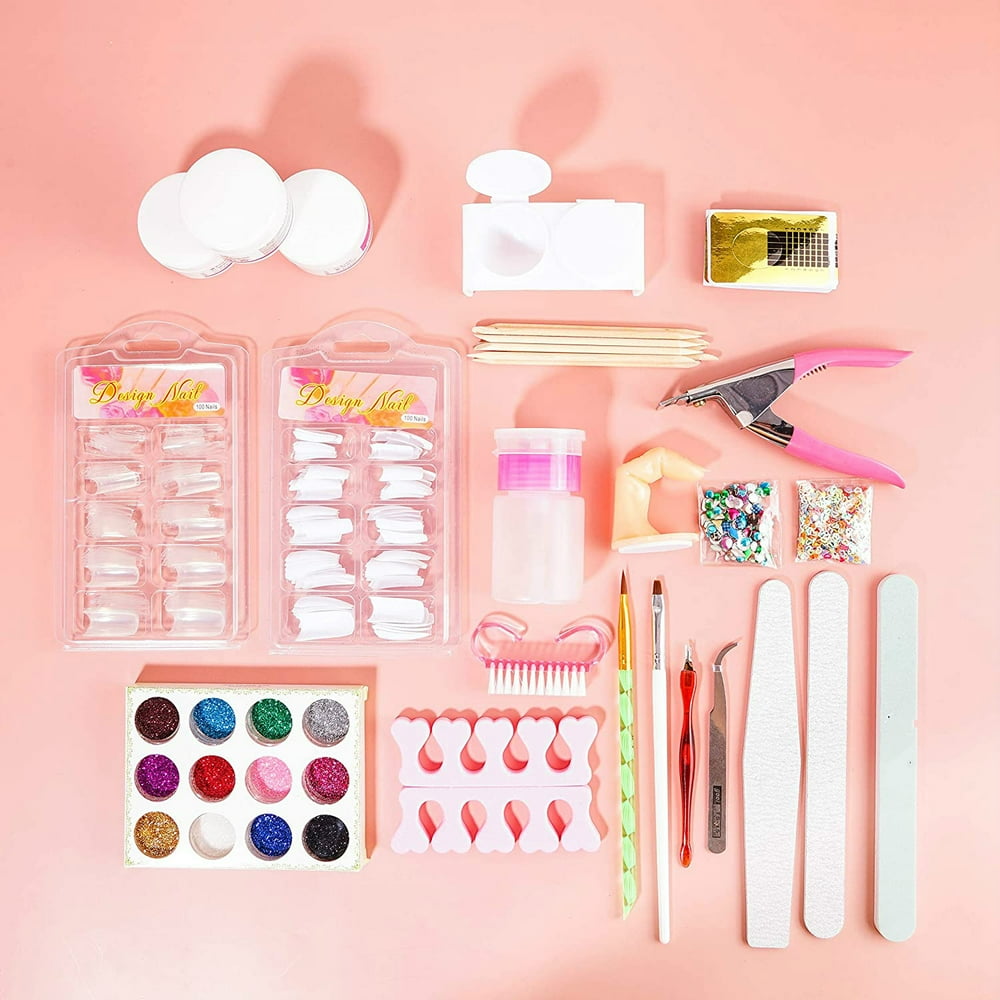 Professional Acrylic Nail Art Full Kit, Powder Primer Tips Practice