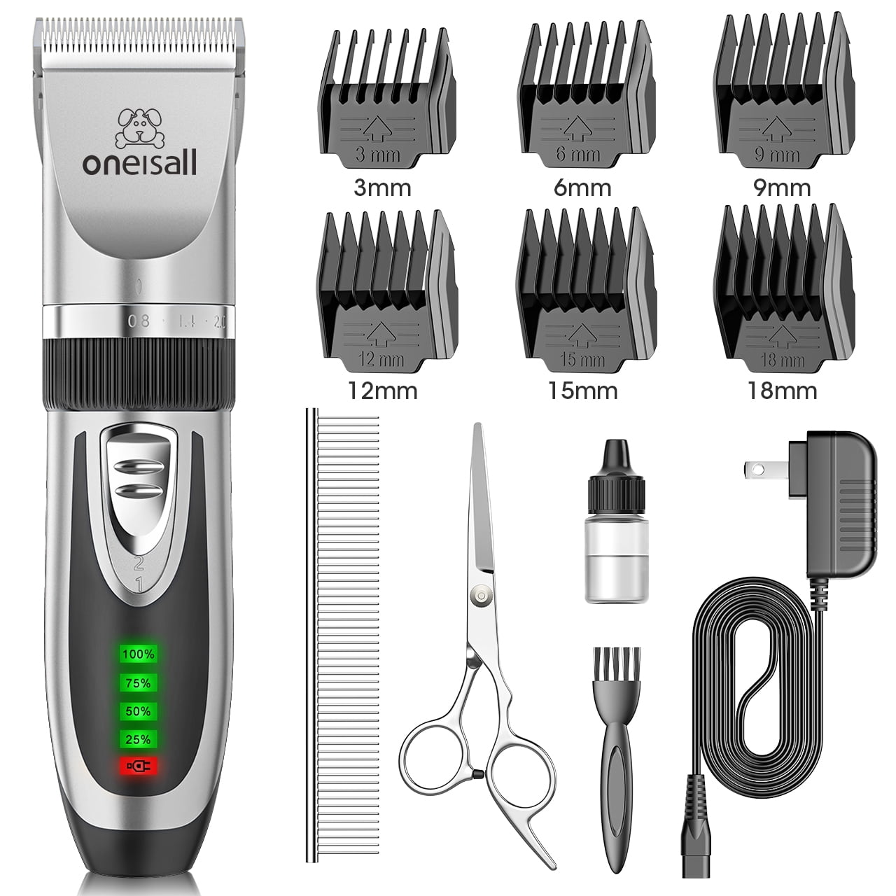 Oneisall Dog Clippers 50db Low Noise, 2Speed Quiet Dog Grooming Kit