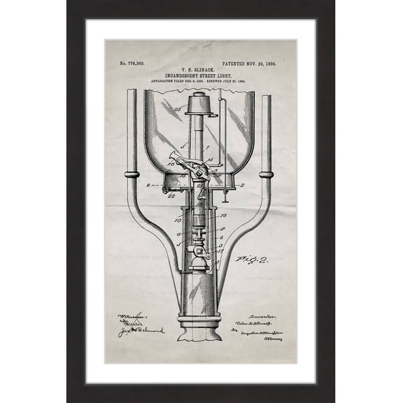 "Street Light 1904 Old Paper" Framed Painting Print