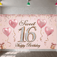 thumbnail image 2 of Decorative Pink Balloon Banner Glitter Sweet 16 Event Banner for Birthday Party Celebration Indoor Decoration Photo Prop, 2 of 9