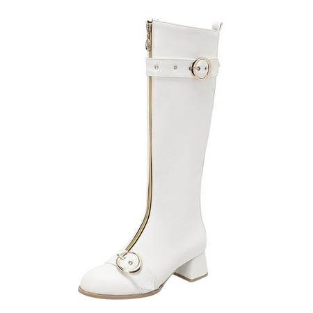 

Ki-8Jcud Botas De Pelo Mujer Fashion Women S Shoes British Style Leather Solid Front Zipper Belt Decorative Button Knee High Boots Knee High Boots Women No Heel Boots For Women With Heel High Women