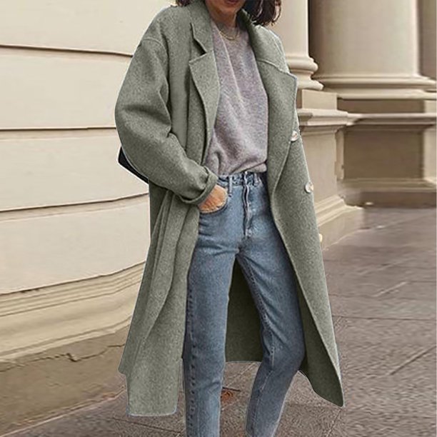 Puntoco Mujeres Casual Manga Larga Suelta Moda Sólido Lana Doble Botonadura Abrigo Rollbacks Puntoco Puntoco-2877