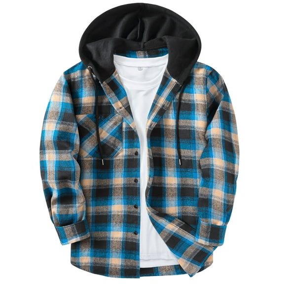 Geeksport Mens Flannel Hoodie Shirts Long Sleeve Fashion Plaid Jackets Button Down Shirts
