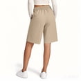 thumbnail image 4 of Bermuda Shorts Womens Jersey Shorts with Pockets Workout Yoga Athletic Long Shorts Khaki M, 4 of 4