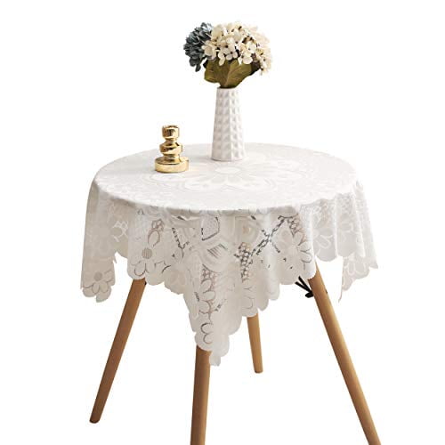 HOMECOOL Square Small Table Cloth Ivory Crochet Tablecloth for Side
