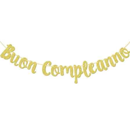 Buon Compleanno Banner, Italian Happy Birthday Sign Garland Party Decorations Anniversary Decor Photo Booth Props Gold Glitter