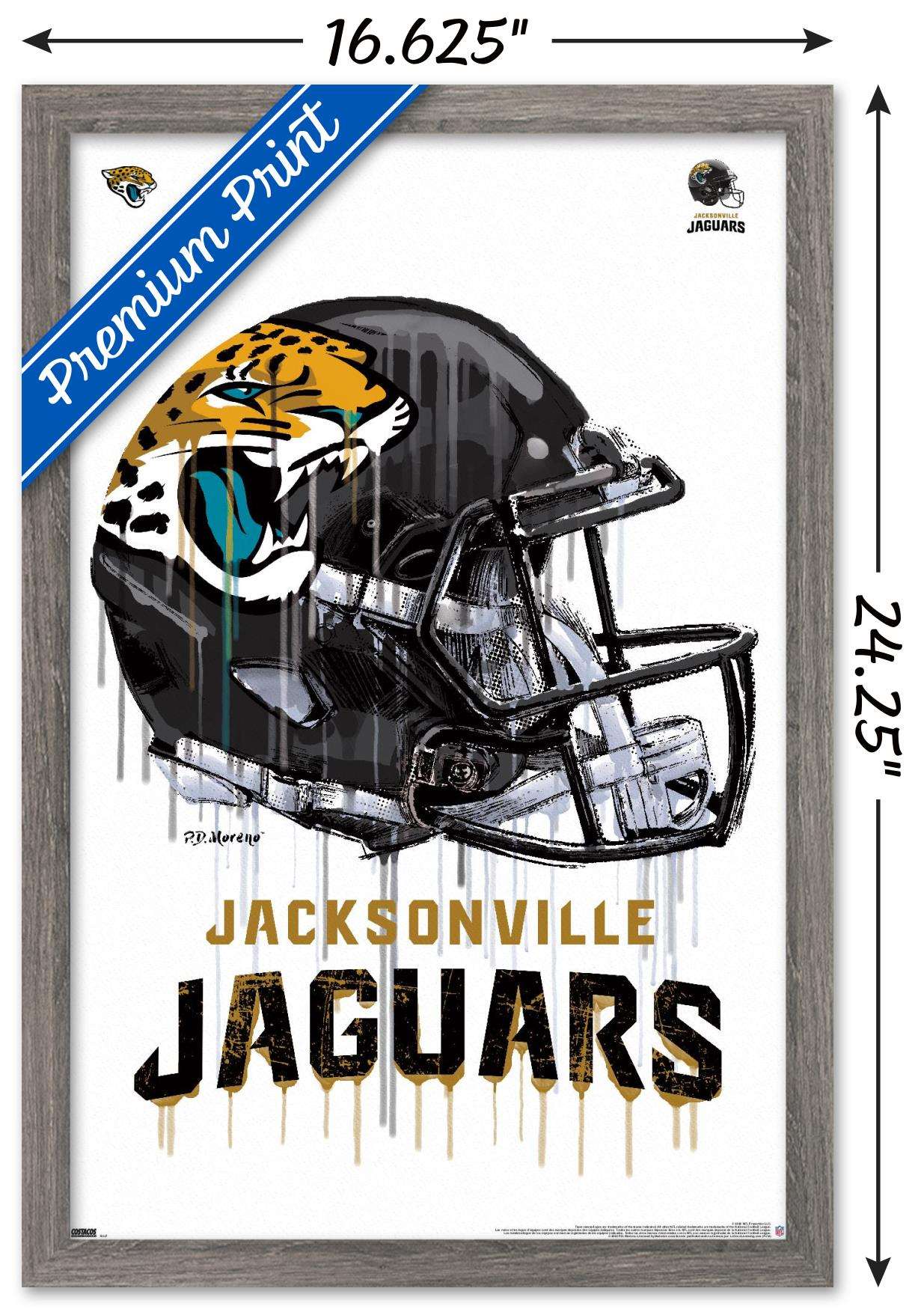 NFL JacksonVille Jaguars - Drip Helmet 20 Wall Poster, 14.725" x 22.375", Framed
