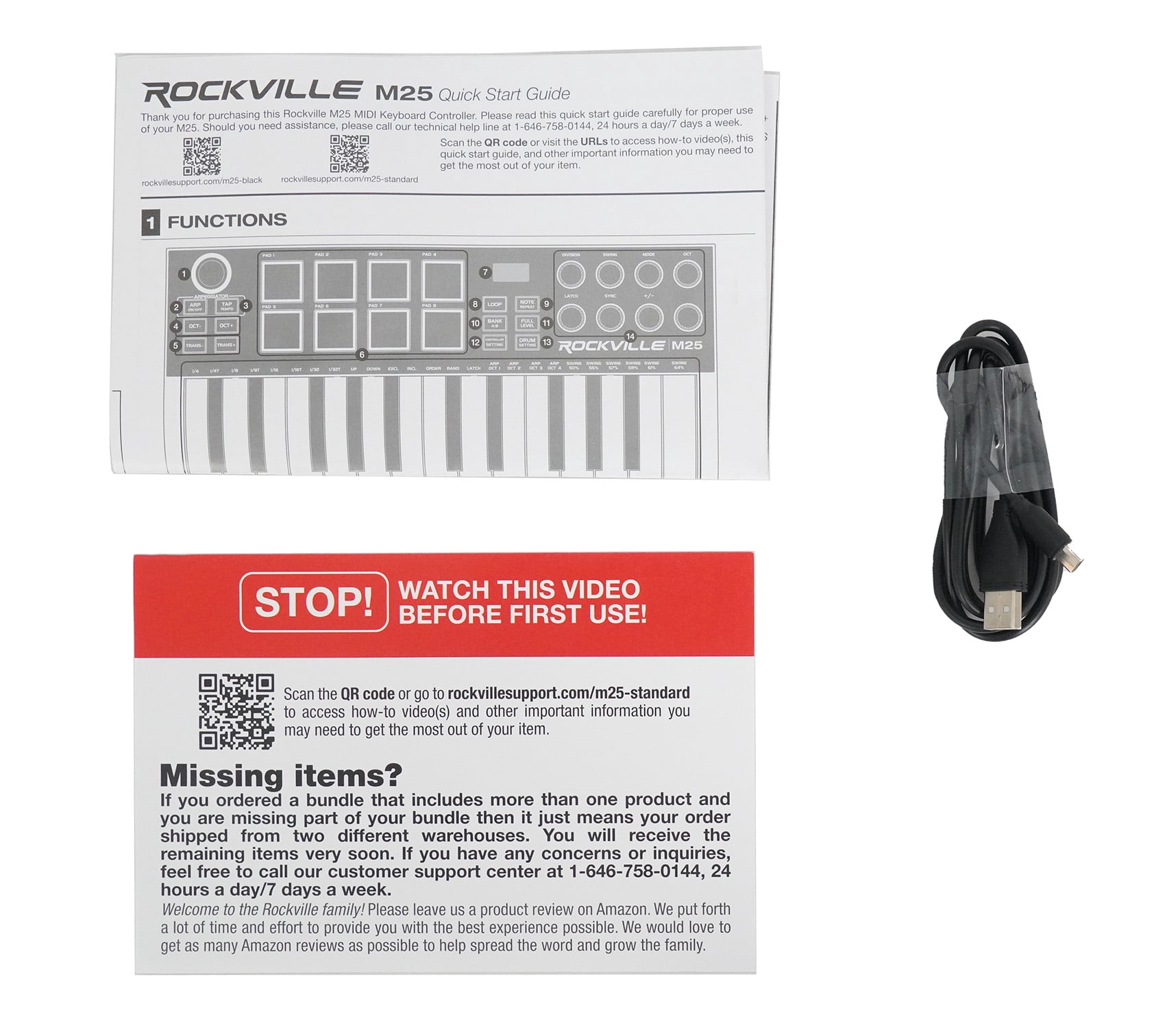 Rockville M25 25 Key USB Wireless MIDI Keyboard Controller With Bluetooth+8 Pads
