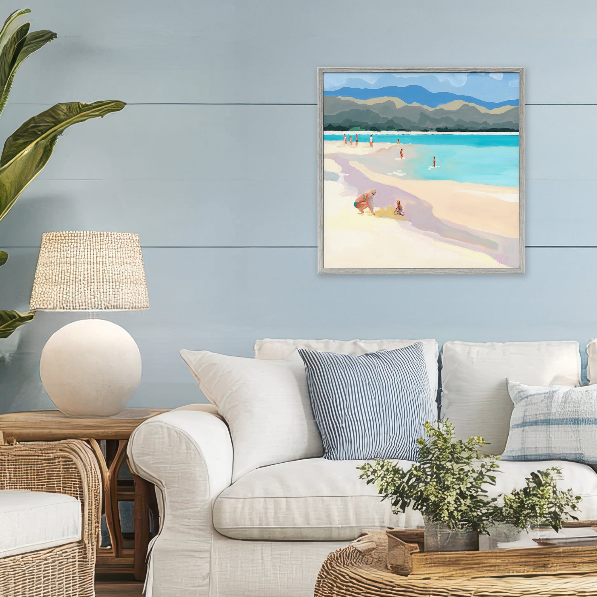 Stupell Industries Mother & Child Beach Scene Gray Framed Giclee Art, design by Meredith Howse