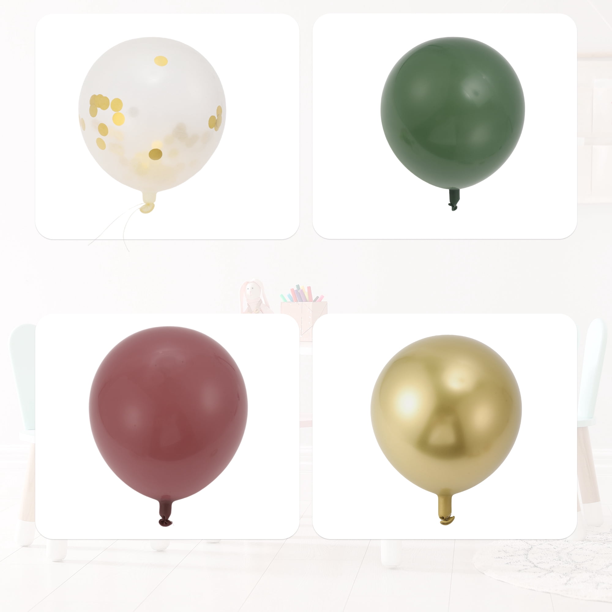 Unique Bargains Latex Party Balloons with Ribbon Green Red Gold Tone Clear 10inch 20Pcs