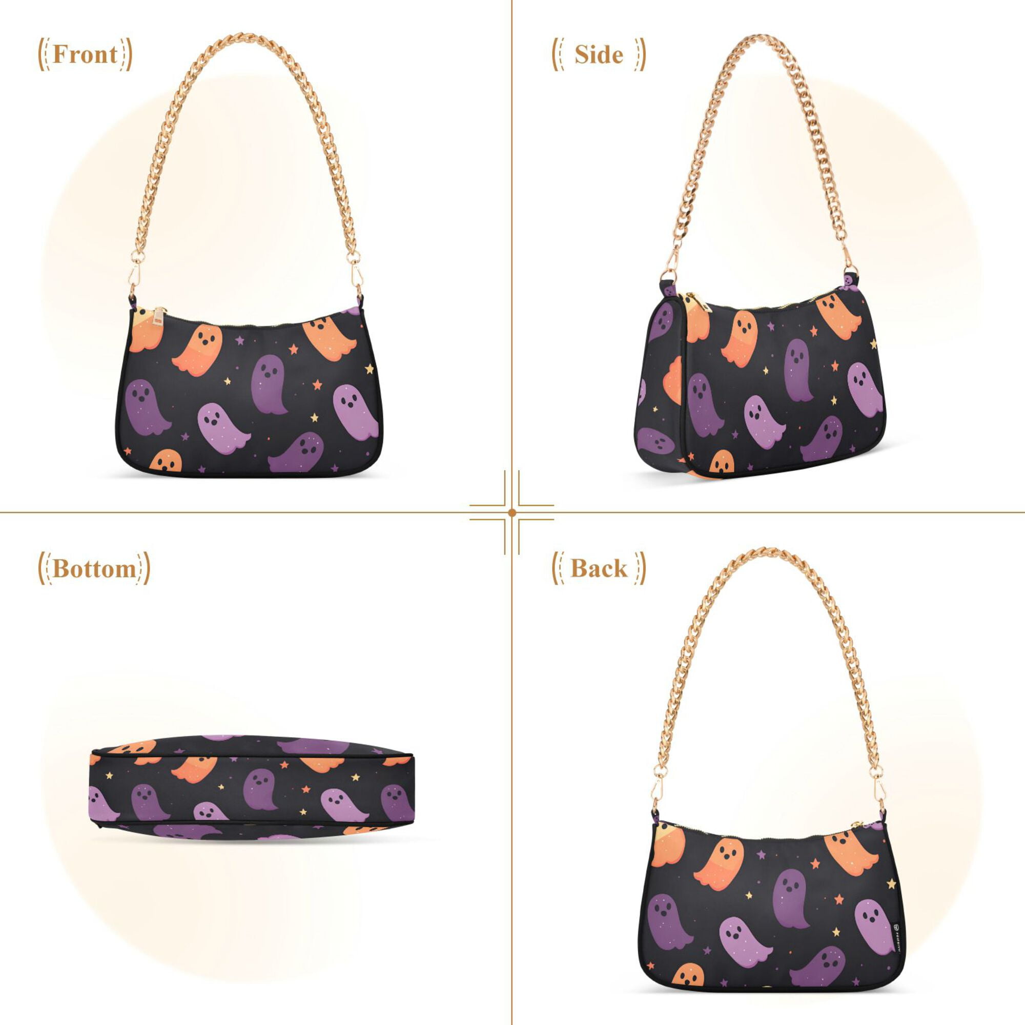 FORMRS Womens Shoulder Bag with Chain Strap Clutch Purse Cute Tote Handbag, Halloween Purple Ghosts