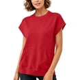 thumbnail image 5 of ibuvkizy Womens Hoodless Sweatshirts Cuffed Cap Sleeve Crew Neck Front Kangaroo Pocket Loose Fit Pullover Casual Athletic Workout Layering Tops Solid Colors for Yoga Running,2XL, 5 of 7
