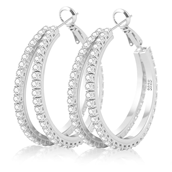 YOUNGYUE Sterling Silver Hoop Earrings for Women, Hypoallergenic CZ Double Hoop Earrings, 30mm