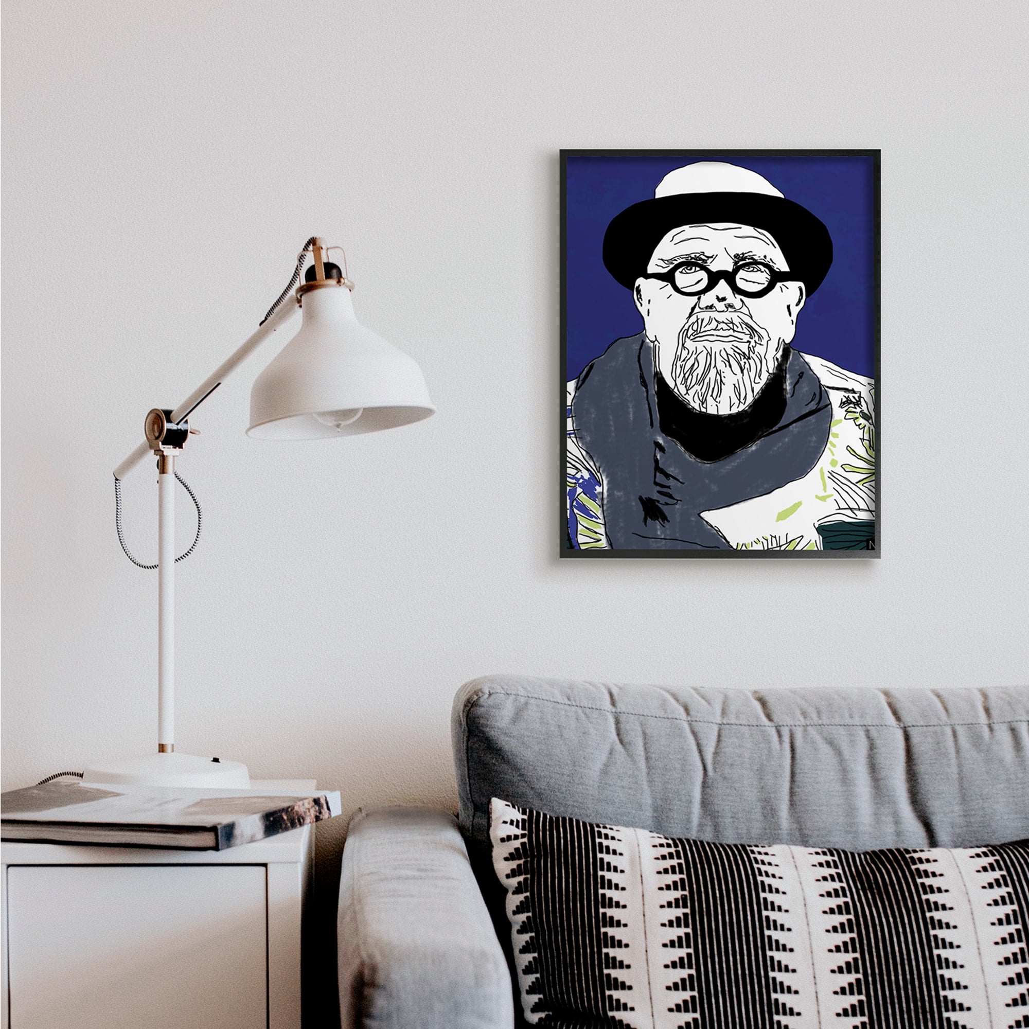 Stupell Industries Chuck in Winter Attire Abstract Artist Portrait Novelty Painting Black Framed Art Print Wall Art, 24 x 30