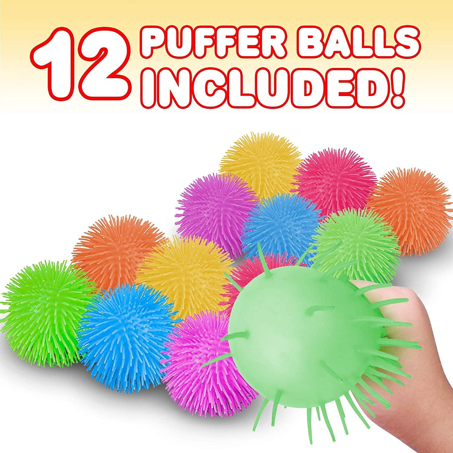 ArtCreativity Puffer Balls – 12-Pack of Soft, Spiky Squishy Balls – Stress Relief & Calming Autism Sensory Toys for Kids – Fun Birthday Party Favors
