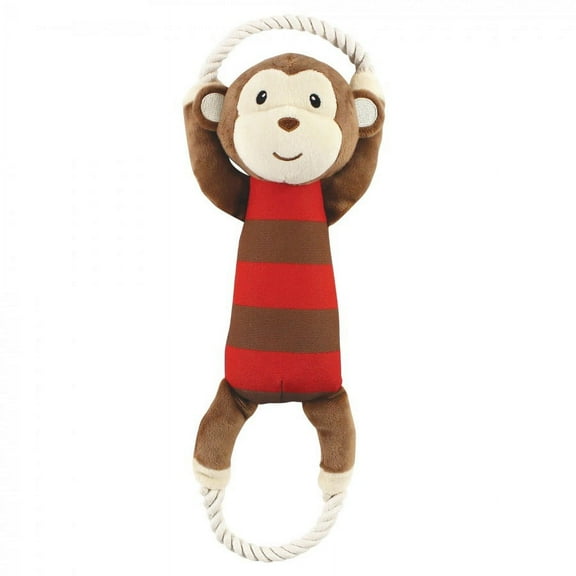 Luvable Friends Pet Squeaky Plush Dog Toy with Rope, Monkey, One Size