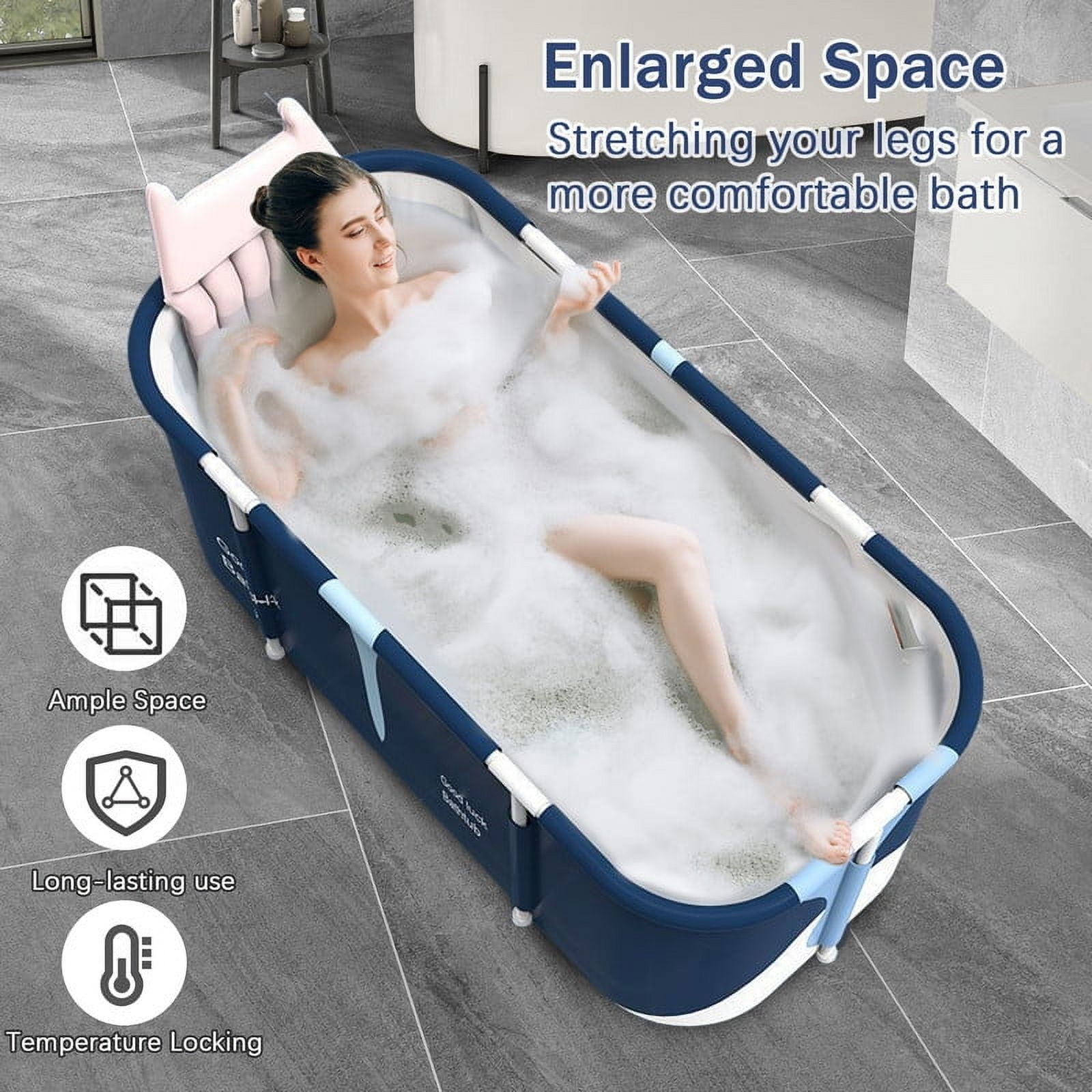 RICHYOUNG 55"Large Foldable Bathtub for Adult Kids, Portable Family Bath Tub for Ice Hot Bath(Blue)