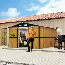 10x12 FT Outdoor Steel Storage Shed with Lockable Doors & 2 Windows, Heavy-Duty Garden Shed for Backyard, Patio, Chicken Coop, Workshop (Wood Panels & Frame Floor Not Included) , Yellow