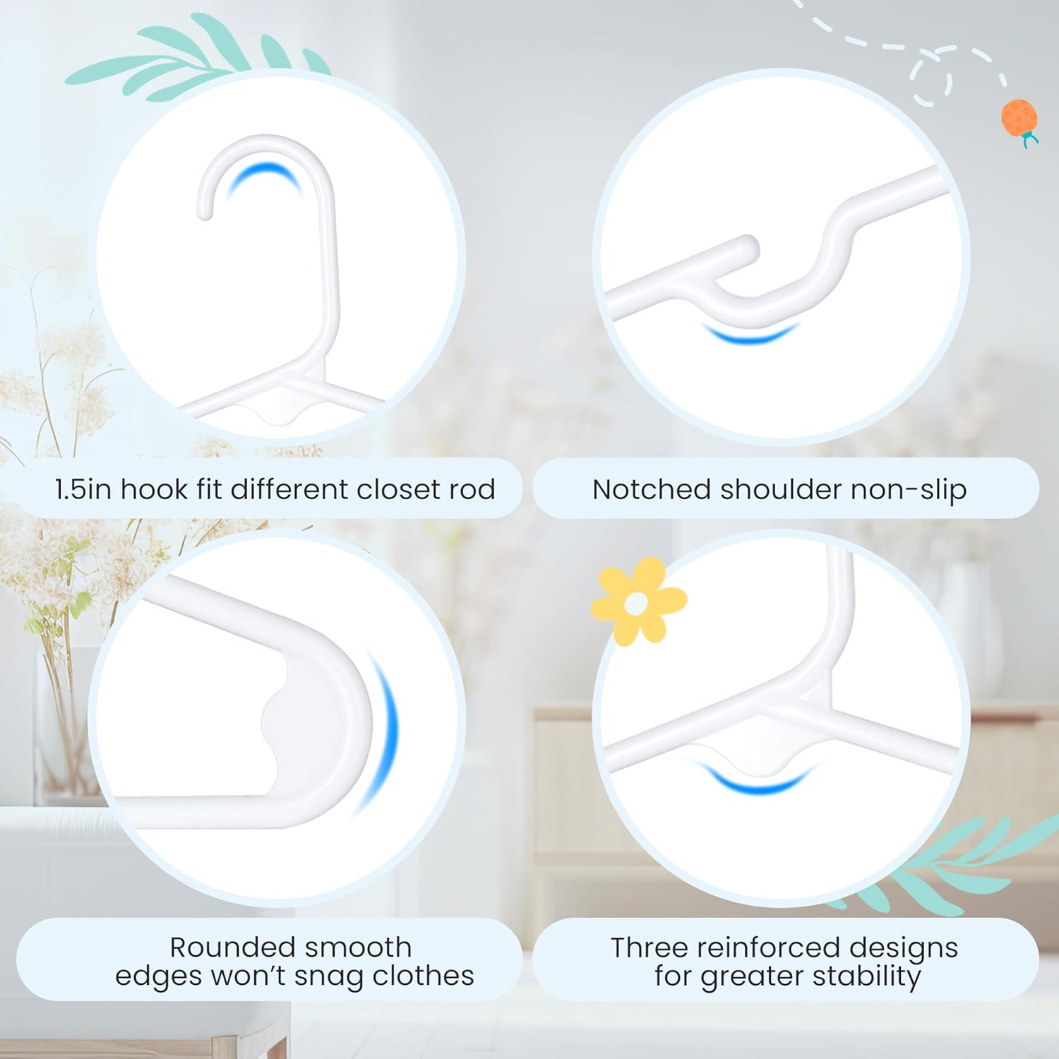 Simple Deluxe 50 Pack Kids Plastic Hangers - 11.5 Inch Non-Slip Baby Hangers for Infants & Toddlers, Closet Organizer for Children's Clothing, Pants, Coats, Skirts - White