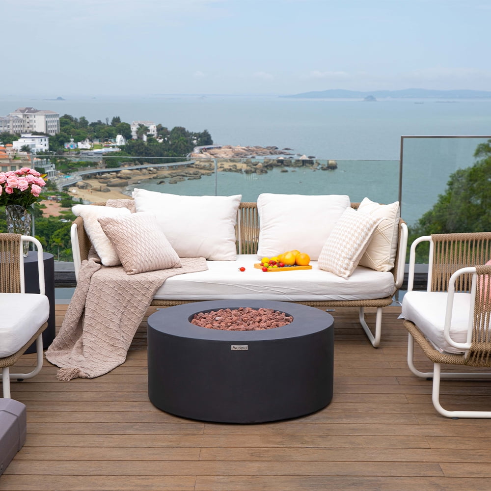 Modeno Venice Gas Fire Pit for Outside Outdoor Fire Pit Table Smokeless Fire Pit Concrete Round Fire Bowl Patio Heater Fireplace 50000 BTUs - Grey, 34 x 34 Inches