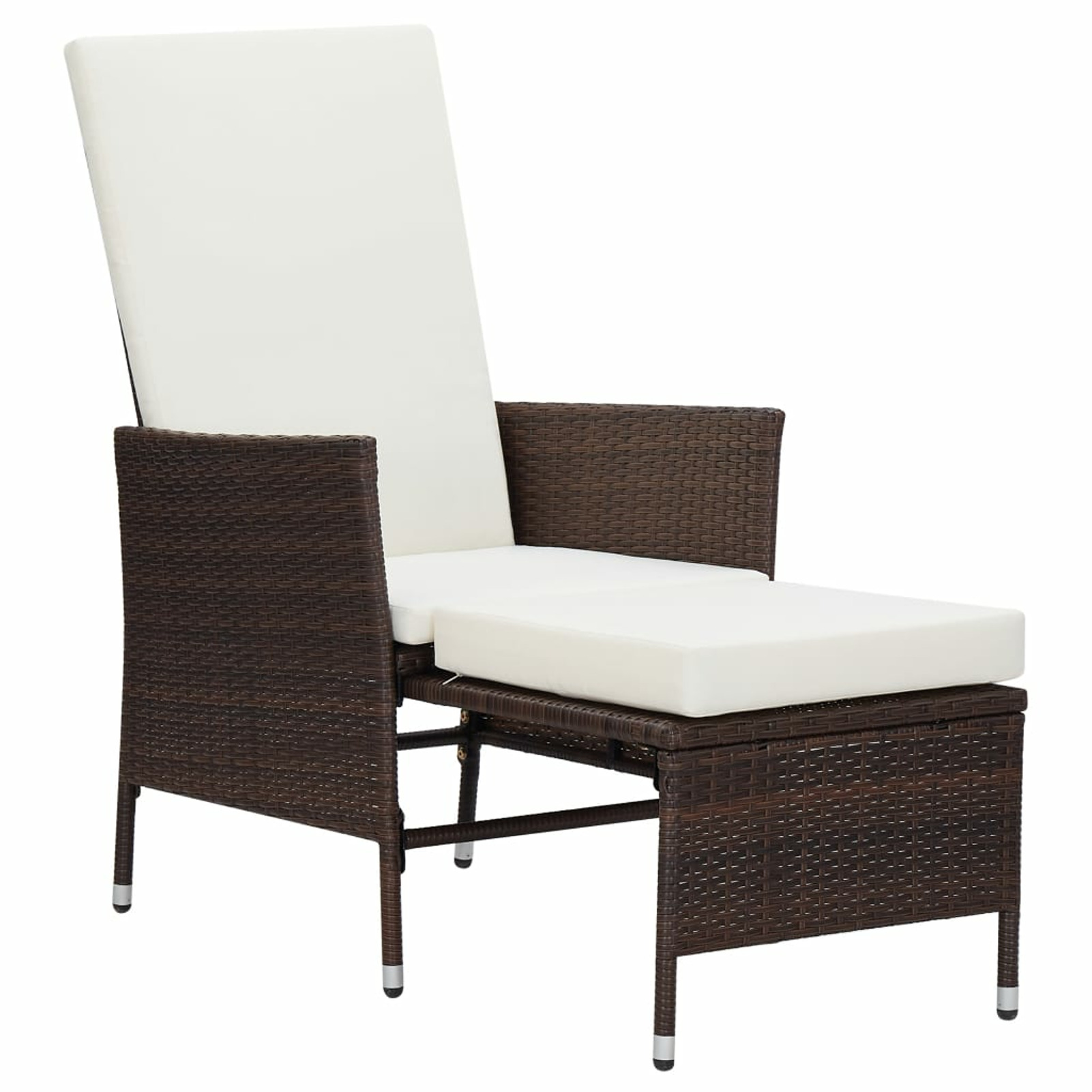 Anself Garden Reclining Chair Brown Poly Rattan Armchair with Padded Cushions and Built-in Footrest Steel Frame for Patio, Poolside, Backyard, Balcony Outdoor Furniture - image 2 of 7