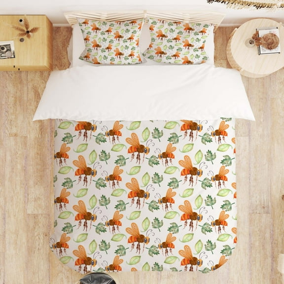 Modern Minimalist Bedding Set, Bee Print Unisex Bedding Set with 1 Duvet Cover and 2 Pillowcases