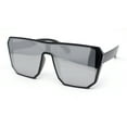 thumbnail image 2 of 90s Large Geometric Rectangular Inset Lens Shield Fashion Sunglasses Shiny Black - Silver Mirror, 2 of 4