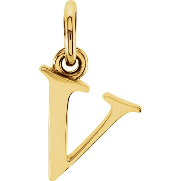 Solid 14K Yellow Gold Lowercase “V” Initial Pendant – 0.51" Gold Letter Charm for Men or Women, Polished Finish (Pendant Only, No Chain)