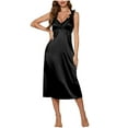 thumbnail image 2 of Royisotas Nightgowns for Women Silky Black Loungewear Long Casual Solid Color Soft Comfortable Womens Sleepwear V-Neck, 2 of 6