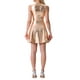 thumbnail image 3 of Vestido sin mangas de cintura alta brillante y acampanado para mujer INSPIRE CHIC, mini vestido en color champán dorado, talla L, 3 of 6