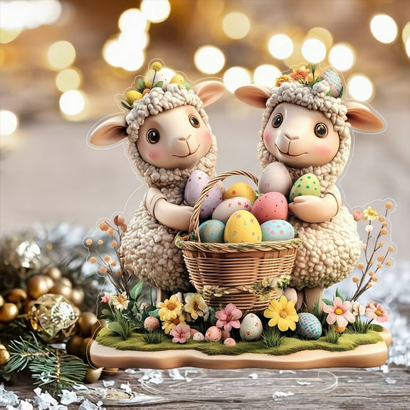 TUTUnaumb Easter Lamb Table Decoration Centerpiece, 2D Acrylic Eggs Sheep Table Top Ornament, Easter Acrylic Rabbit Decor for Office Dining Room Party Supplies-Multicolor