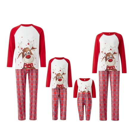 

Dewadbow Merry Christmas Family Matching Pajamas Sets Plaid Deer Print Holiday Xmas Pjs Sleepwear For Family