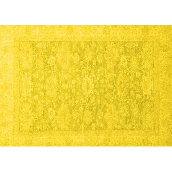 Ahgly Company Machine Washable Indoor Rectangle Oriental Yellow Traditional Area Rugs, 2' x 5'
