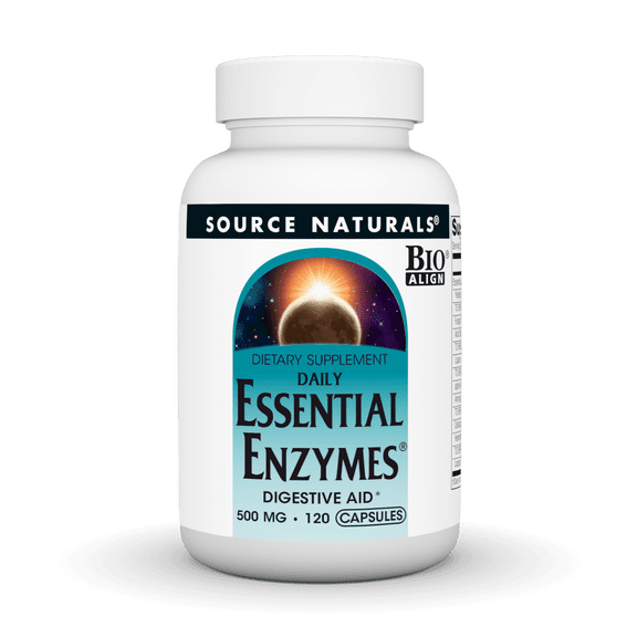 Source Naturals Essential Enzymes 500mg Bio-Aligned Multiple Supplement Herbal Defense For Digestion, Gas & Constipation Relief - Strong Immune System Support* - 120 Capsules