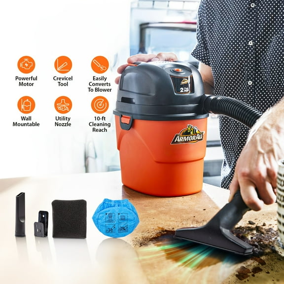 1.5-Gallon 2 Peak HP Portable Wet/ Dry Vacuum Cleaner Shop Vac, Without Battery