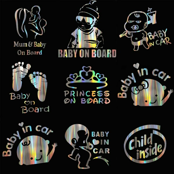 Walbest Car Atuo Body Window Colorful Laser Baby Reflective Sticker Warning Sign Decor Universal