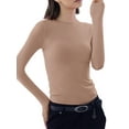 thumbnail image 4 of ZXSXSY Women's Sexy Slim Tops Trendy Pure Color Round Neck Long Sleeve Stretchy Basic Tee Shirts, 4 of 6