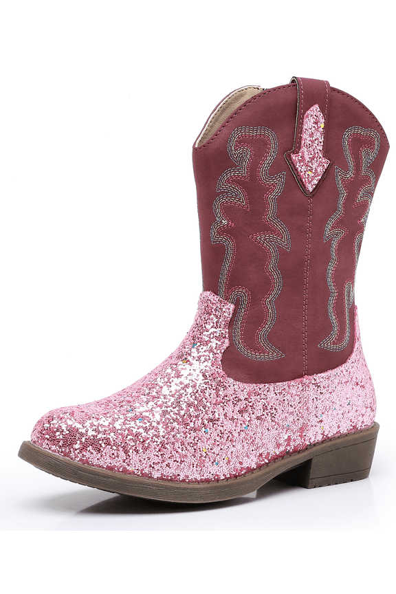 Girls Cowgirls Boots Glitter Mid Calf Girls Cowboys Western Boots Riding Shoes (Toddler/Little kid/Big kid)