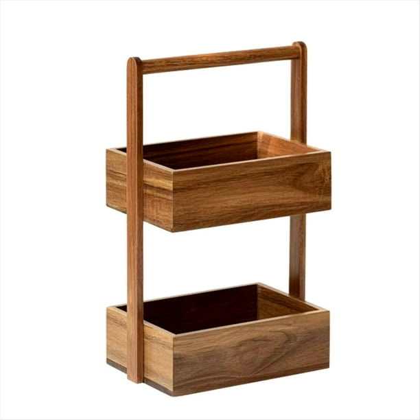 Caja Almacenamiento Madera Maciza Doble Capa, Estante para Decoración del Hogar, Caja Refrigerio para Sala Estar, Bandeja Almacenamiento Frutas y Verduras para Cocina