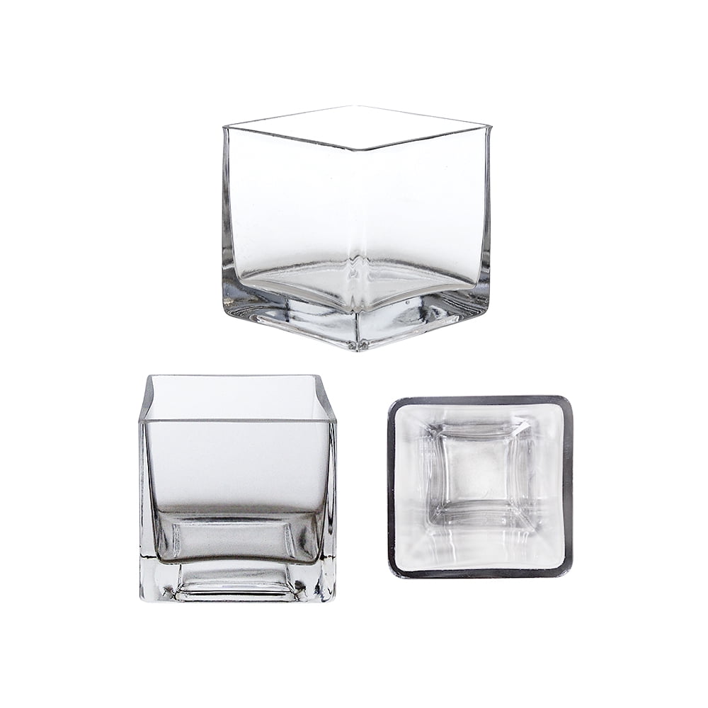 Mega Vases 4" x 4" Cube/Square Glass Vase Set of 1, Clear
