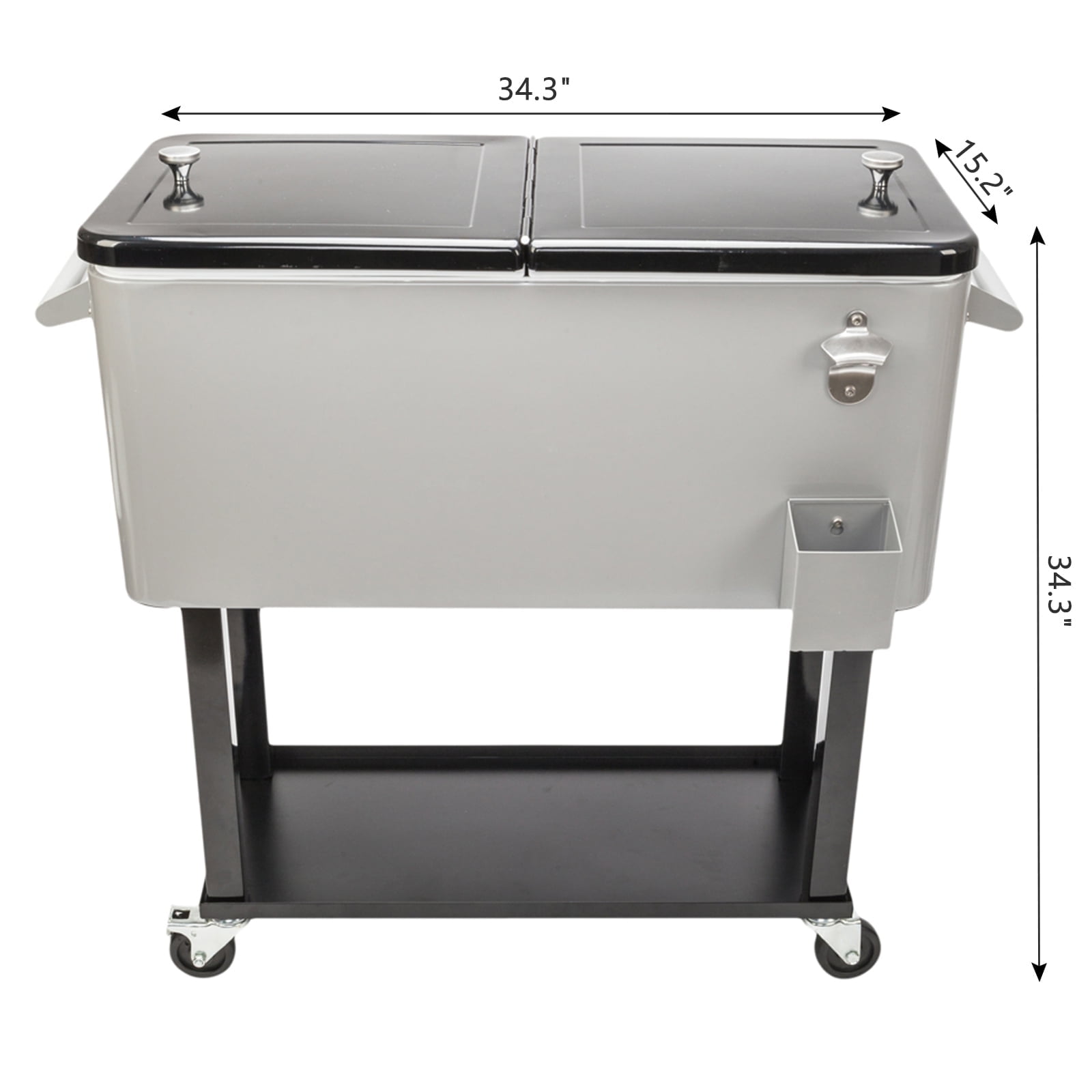 80 Quart Rolling Ice Chest, Portable Patio Party Bar Drink Cooler Cart, with Shelf, Beverage Pool with Bottle Opener