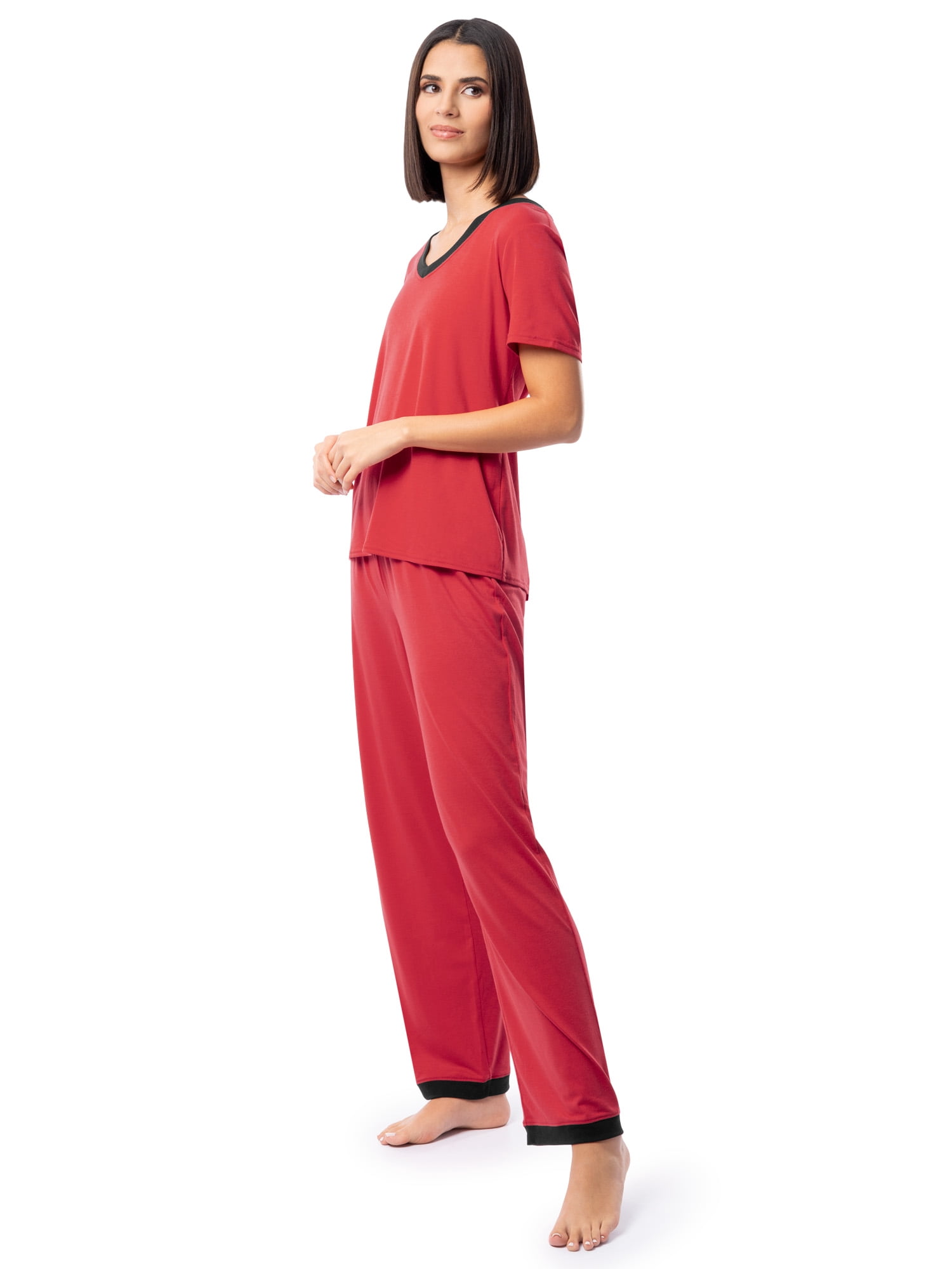 Fruit of the Loom Women's Soft & Breathable V-Neck Short Sleeve Top & Pajama Pant Set, Sizes S-4X