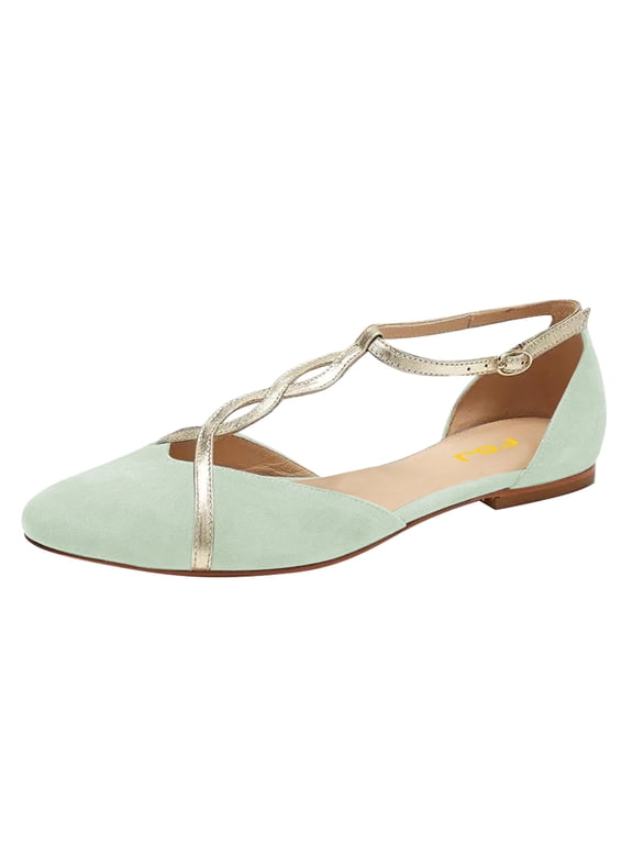 Women Comfortable Cross Strap Closed Toe D'Orsay Ballet Flats T-Straps Ankle Buckle Mary Jane Soft Casual Walking Party Shoes Size 10.5 Green