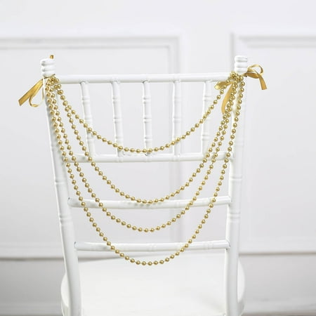 

Efavormart 16 Gold Gatsby Faux Pearl Beaded Wedding Chair Back Garland Sash Pre-Tied Pearl String Chiavari Chair Decor