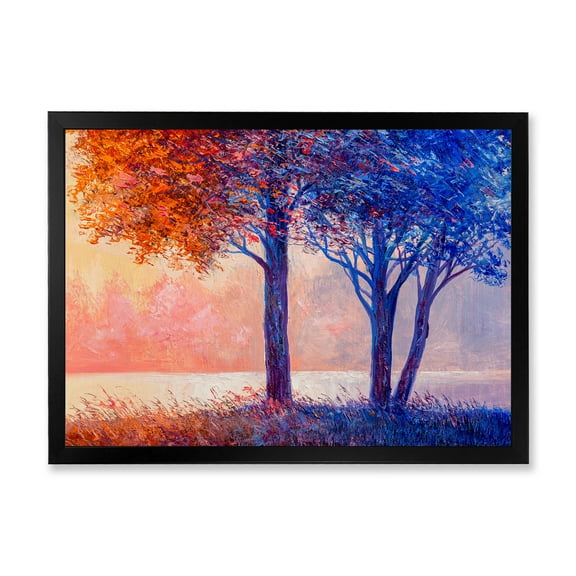 Designart 'Colorful Autumn Forest Trees Along Beautiful River' Lake House Framed Art Print